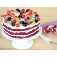 Red Velvet Fruit Platter Cake